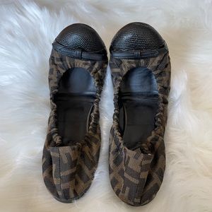 FENDI• Tobacco Zucca Print Canvas Ballet Flats